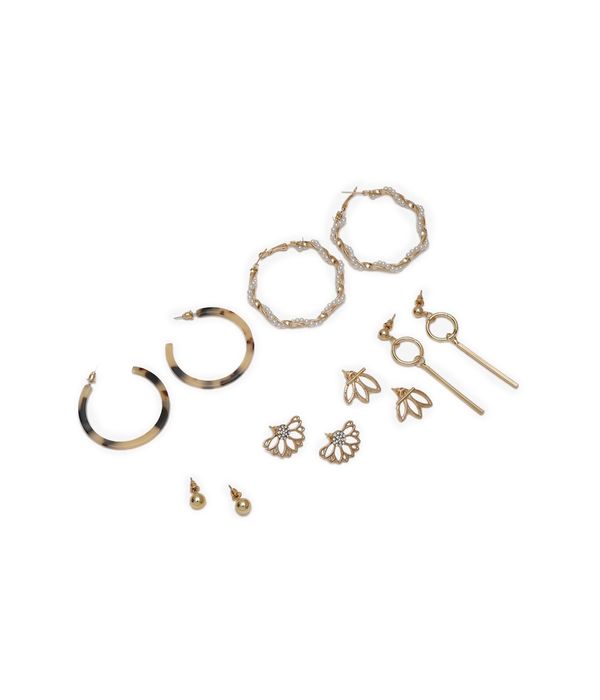 Woman Set of 6 Gold-Toned Contemporary Studs Earrings